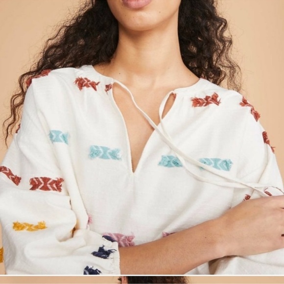 Lou & Grey for Loft Getaway Embroidered Balloon-Sleeve Peasant Top - Picture 3 of 12